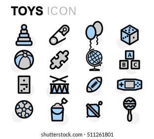 Vector flat line toys icons set on white background