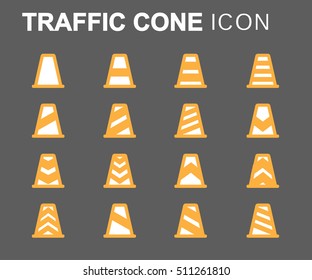 Vector flat line traffic cone icons set on grey background