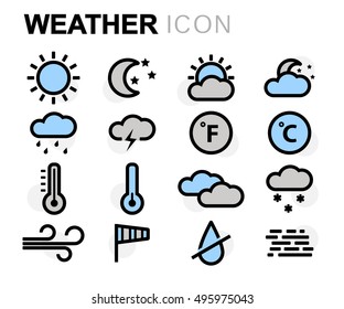 Vector flat line weather icons set on white background