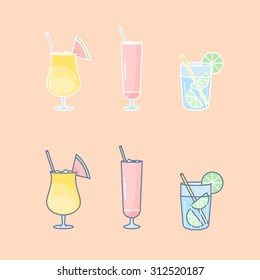 Vector flat linear cocktail icon set