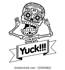 Vector flat and linear Illustration of skeleton. Human emotions, surprise, delight, fear. Web banners, advertisements, brochures, business templates. Isolated on a white background.