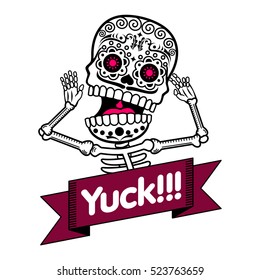Vector flat and linear Illustration of skeleton. Human emotions, surprise, delight, fear. Web banners, advertisements, brochures, business templates. Isolated on a white background.