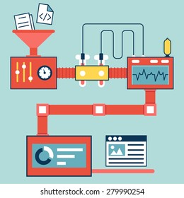 Vector flat linear infographics of creating and optimization website - vector illustration