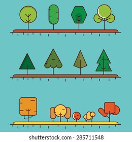 Vector flat linear set of different trees for design - vector elements