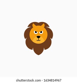 Vector Flat Lion's face isolated. Cartoon style illustration. Animal's head logo. Object for web, poster, banner, print design. Advertisement decoration element.