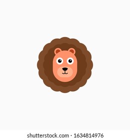 Vector Flat Lion's face isolated. Cartoon style illustration. Animal's head logo. Object for web, poster, banner, print design. Advertisement decoration element.