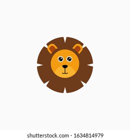 Vector Flat Lion's face isolated. Cartoon style illustration. Animal's head logo. Object for web, poster, banner, print design. Advertisement decoration element.