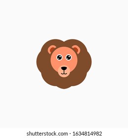 Vector Flat Lion's face isolated. Cartoon style illustration. Animal's head logo. Object for web, poster, banner, print design. Advertisement decoration element.