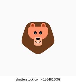 Vector Flat Lion's face isolated. Cartoon style illustration. Animal's head logo. Object for web, poster, banner, print design. Advertisement decoration element.