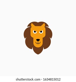 Vector Flat Lion's face isolated. Cartoon style illustration. Animal's head logo. Object for web, poster, banner, print design. Advertisement decoration element.