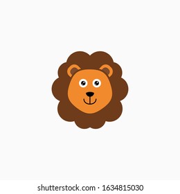 Vector Flat Lion's face isolated. Cartoon style illustration. Animal's head logo. Object for web, poster, banner, print design. Advertisement decoration element.