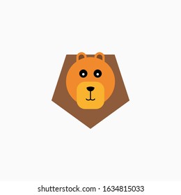 Vector Flat Lion's face isolated. Cartoon style illustration. Animal's head logo. Object for web, poster, banner, print design. Advertisement decoration element.