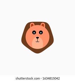 Vector Flat Lion's face isolated. Cartoon style illustration. Animal's head logo. Object for web, poster, banner, print design. Advertisement decoration element.