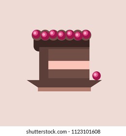 Vector flat llustraition with a piece of cake with cranberry