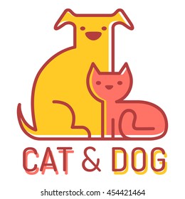 Vector flat logo with cat and dog