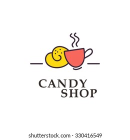 Vector flat logo collection for candy shop and sweet store. Candy bar brandmark design. Also good for children print template.