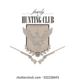Vector flat logo for hunting club. Shot club insignia. 