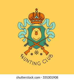 Vector flat logo for hunting club. Shot club insignia. 