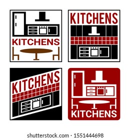 Vector flat logo for kitchen furniture, household appliances, food and kitchen decoration works.