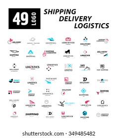 Vector flat logo template for logistics and delivery company. Shipping service insignia design. Shipment logo collection.