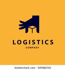 Vector flat logo template for logistics and delivery company. Shipping service insignia design.