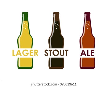 vector flat logos of different varieties of beer in bottles