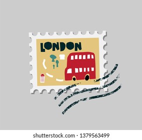Vector flat London, United kingdom, great britain symbols stamp in paper cut style. Colorful print design for for packaging design, brand design, poster, postcard, calendar
