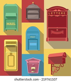 Vector Flat Long Shadow Icon Of Vintage Post Box