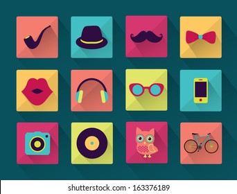 Vector Flat Long Shadowed Hipster icons