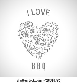 Vector flat. I love BBQ icons