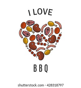 Vector flat. I love BBQ icons