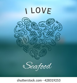 Vector flat. I love Seafood icons