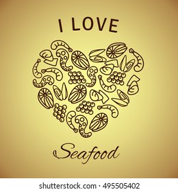 Vector flat. I love Seafood icons