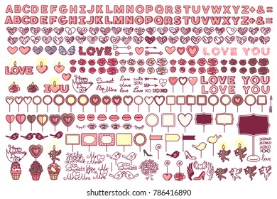 vector Flat Love and valentine's day icons. Cute decorative elements. Festive wedding 
collection illustration. Happy Valentine's day graphics pack. Isolated on transparent background.