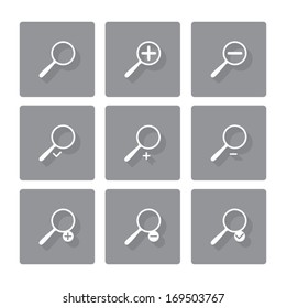 Vector flat magnifying glass icons set