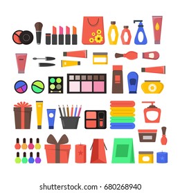 Vector Flat Make Up Tools Icon Set. Cosmetics, Mascara and Brushes on white background Illustration for Your Design
