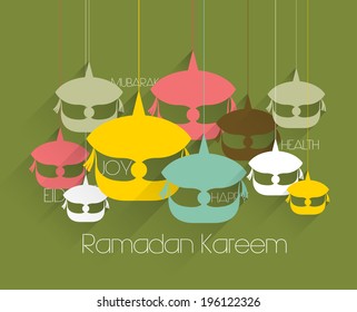 Vector Flat Malay Wau (Moon Kite) Graphics. Translation: Ramadan Kareem - May Generosity Bless You During The Holy Month.