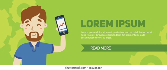 vector flat man with phone banner
