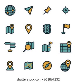 Vector flat map icons set on white background