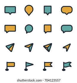 Vector flat map pointer icons set on white background