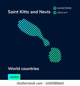 Vector flat map of Saint Kitts and Nevis in green colors on the dark blue background. 