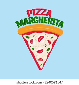 Vector flat margherita pizza slice. Fast food isolated illustration.