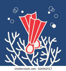 Vector flat marine icon of swimming fins. Nautical travel symbol