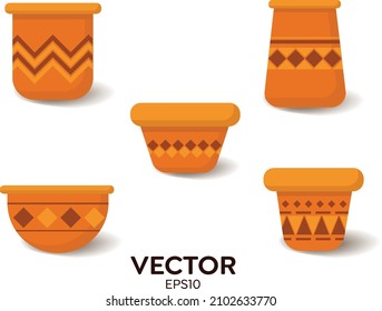 Vector Flat Material Design Ceramic Flower Pot Isolated On White With Orange Base Color And Very Pretty Engraving