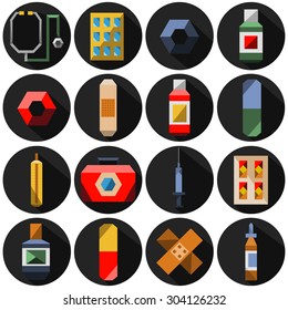 vector flat material medical essentials set supplies 