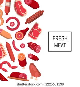 Vector flat meat and sausages icons background with place for text illustration
