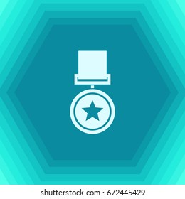 Vector flat medal icon on hexagonal background . Winner award 