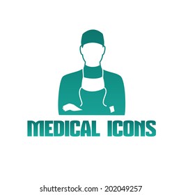 Vector flat medical icon or logo with male doctor surgeon