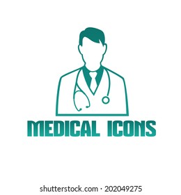 Vector flat medical icon or logo with male doctor therapist