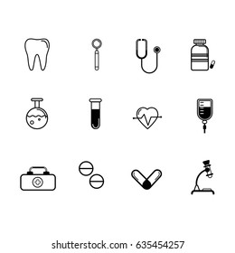 Vector flat medicine icons set. Medical symbols isolated on white background.
